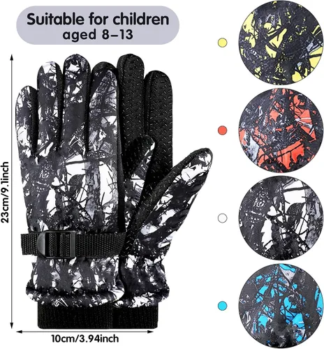 Vista 2 de SATINIOR Guantes de esquí de invierno para niños, impermeables, resistentes al viento, guantes de nieve para niños de 8 a 13 años, forro unisex