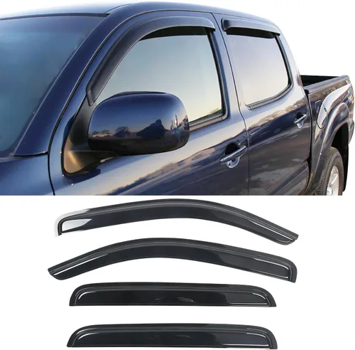 Vista 2 de IKON MOTORSPORTS - Visera de ventana compatible con Toyota Tacoma de doble cabina 2005-2015, estilo delgado, humo, teñido de humo, lluvia, deflector