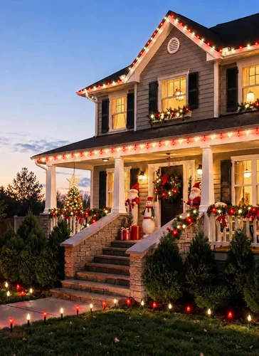 Vista 6 de Luces de cadena LED C9 de Navidad para exteriores, 26 pies, 20 luces LED de sendero de Navidad con 20 estacas de plástico, conectables e Rojo