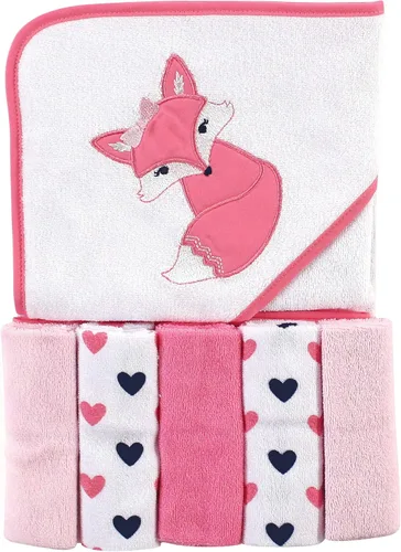 Vista 14 de Luvable Friends Toalla unisex con capucha para bebé con cinco paños, zorro para niños, talla única