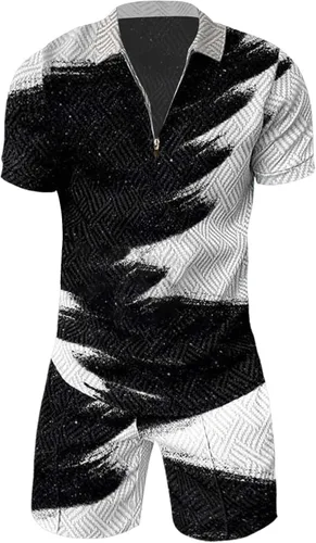 Vista 3 de Conjunto de camisa polo y pantalones cortos para hombre, trajes de verano, elegante, casual, de manga corta, traje de polo para hombre, 2 piezas