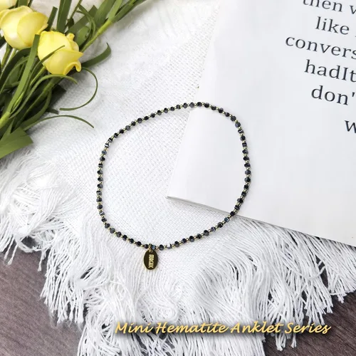 Vista 4 de Morchic Tobillera de hematita para mujer, cadena de pie hecha a mano, joyería elástica para chakras de playa