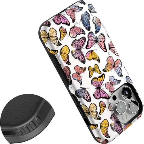 Vista 5 de Casely Funda para iPhone 13 Pro Free Spirit Mariposa arcoíris Compatible con MagSafe Diseño protector audaz