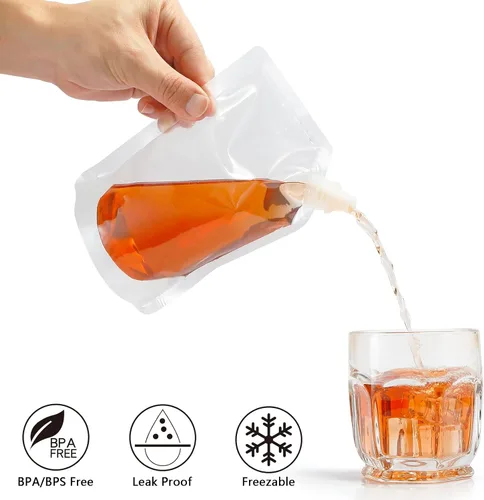 Vista 3 de 20 frascos de licor para crucero, bolsas reutilizables para viajes, botellas de plástico con embudo (8 onzas)