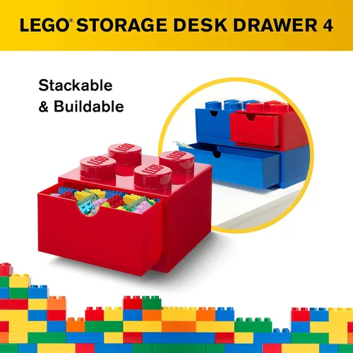 Vista 7 de Room Copenhagen LEGO Storage Brick 4 Cajón de Escritorio, Caja de Almacenamiento de Sobremesa Apilable de 4 Espigas, 6.2 x 6.2 x 4.4 pulgadas, Rojo