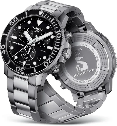 Vista 3 de Tissot Reloj casual de acero inoxidable 6601000 Seastar para hombre, color gris