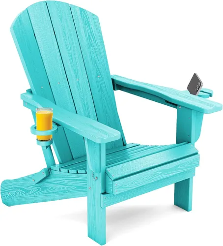Vista 20 de SERWALL Silla Adirondack plegable, Silla Adirondack HDPE con textura de madera - gris