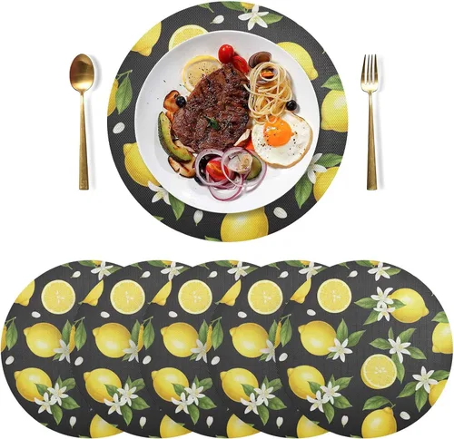 Vista 3 de Sliced Lemons Round Place Mats, Heat Resistant Non Slip Dinner Placemats Round for Kitchen one sizex4