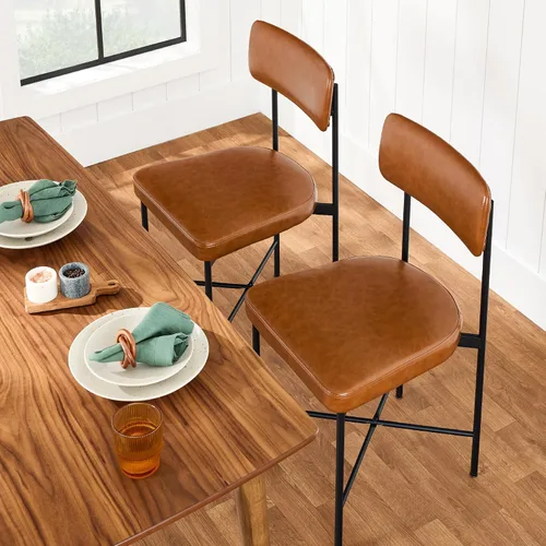Vista 2 de Best Choice Products Juego de 2 sillas de comedor de piel sintética, altura estándar, cojines acolchados con marco de metal para cocina y comedor