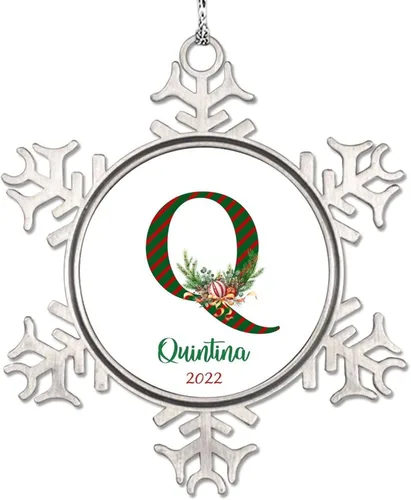 Vista 7 de Monograma inicial letra A copo de nieve, adorno de bayas de pino de Navidad para decoración de árbol de Navidad, adornos de Navidad personalizados