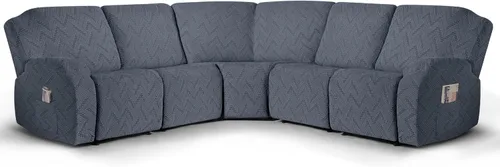 Vista 8 de Fundas de sofá modular de gran tamaño en forma de L para sofá reclinable de 5 asientos, fundas seccionales lavables y suaves extra grandes con Negro