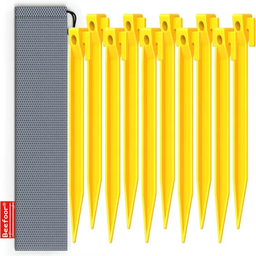 Vista 8 de Paquete de 10 estacas de plástico para tienda de campaña, estacas de anclaje resistentes de 6 pulgadas para camping, jardinería, paisajismo