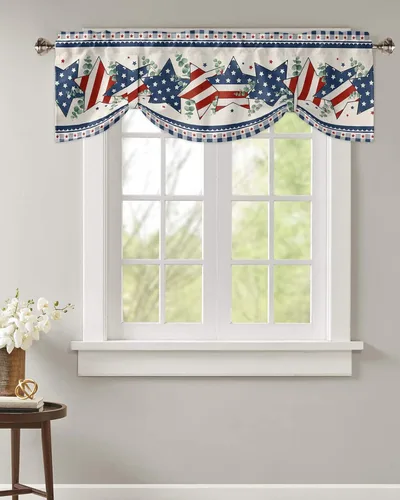 Vista 33 de Cortinas de cocina de Navidad, cenefa semitransparente ajustable con lazo, muñeco de nieve, copo de nieve, bolsillo para barra, tratamiento