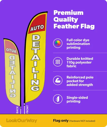 Vista 2 de LookOurWay Bandera de plumas, bandera publicitaria de 12 pies de alto para promoción de negocios y eventos, solo bandera, detalles automáticos