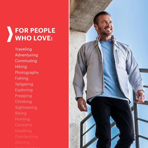Vista 3 de SCOTTeVEST Tropiformer - Chaqueta 3D para hombre, 22 bolsillos ocultos, abrigo ligero repelente al agua para viajes y más