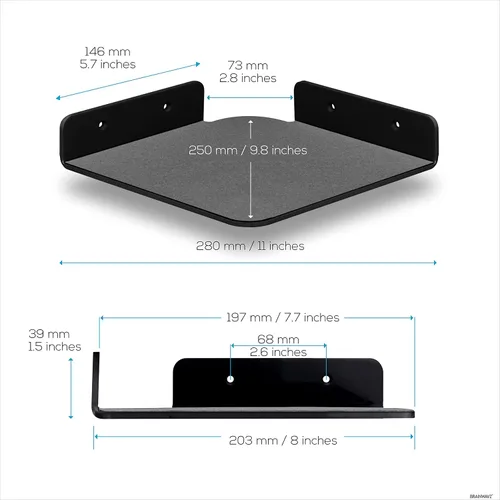 Vista 2 de BRAINWAVZ Paquete de 2 estantes flotantes de esquina de 8 pulgadas para altavoces, libros, decoración, plantas, cámaras, fotos, cocina, baño