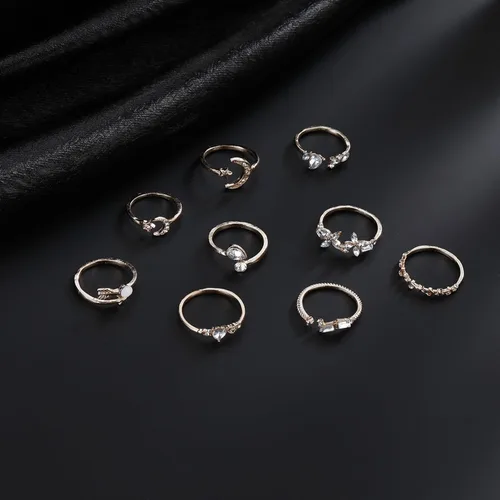 Vista 5 de Anillos Apilables de Oro para Mujeres Rellenos de Medias Navideñas para Adolescentes Conjunto de Anillos de Hoja de Perla Circonita Cúbica Corazón A