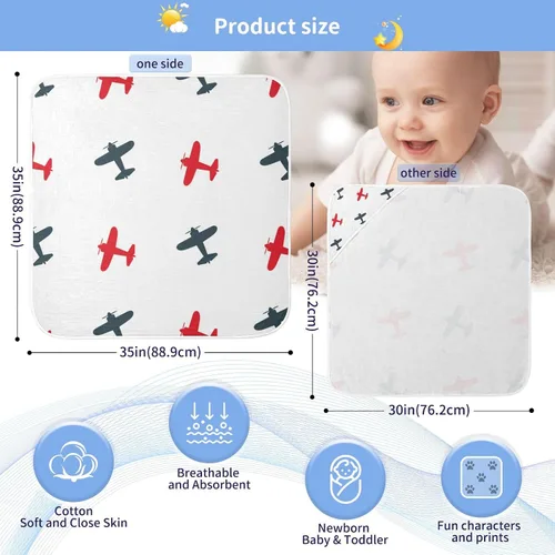 Vista 4 de Kigai Toalla de baño de dibujos animados con diseño de avión de aviones, ultra suave y absorbente, toalla de baño con capucha para bebé recién