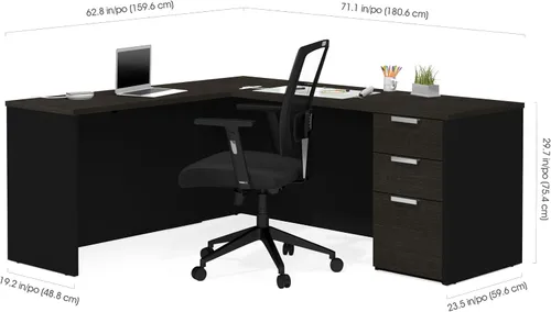 Vista 3 de Bestar Pro-Concept Plus - Escritorio en forma de L de 72 W con pedestal en gris oscuro y negro