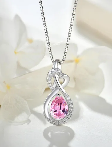 Vista 4 de Collar infinito con colgante de piedra natal de plata de ley 925, joyería para mujer