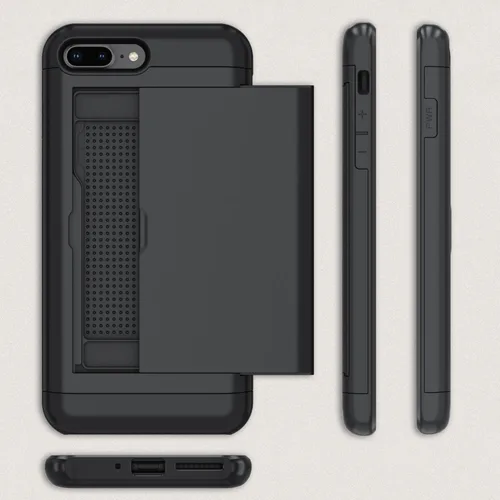 Vista 5 de Qinmay Funda compatible con iPhone 7 Plus/8 Plus con tarjetero, doble capa a prueba de golpes, funda protectora resistente con ranura oculta Negro