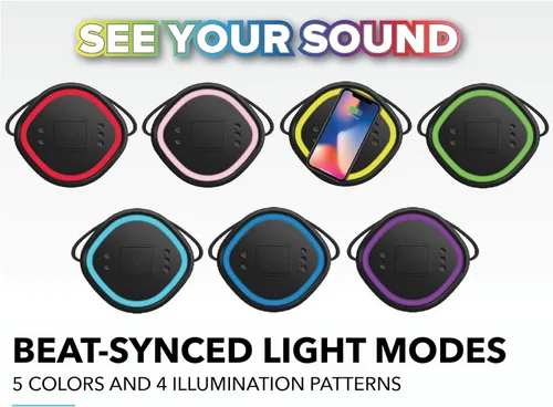 Vista 5 de Altec Lansing Soundbucket XL - Altavoz Bluetooth impermeable con luces LED personalizables, carga inalámbrica Qi, 20 horas de reproducción y rango