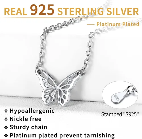 Vista 5 de ChicSilver Collar de mariposa de plata de ley 925, delicado y lindo collar con colgante de mariposa para mujer, joyería minimalista para uso diario