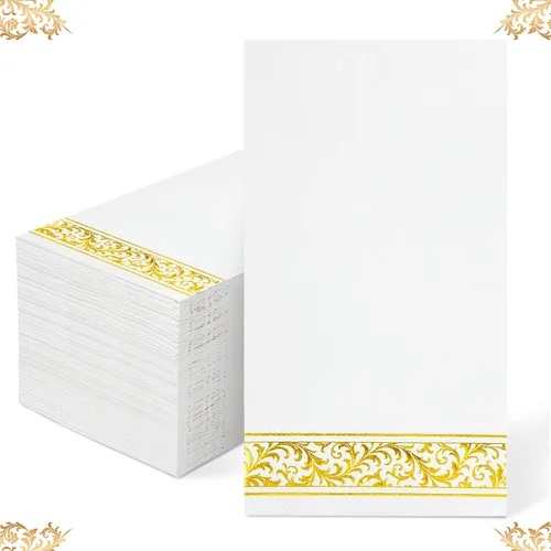 Vista 9 de 200 Servilletas de Papel con Ribete Dorado Negras Elegantes Servilletas de Cena, Servilletas de Invitados de 3 Capas con Papel Dorado Desechables