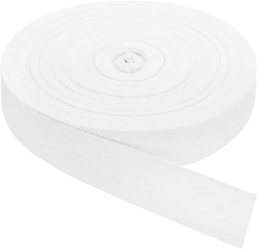 Vista 32 de uxcell Cinta de sarga, 1 cinta de tela de algodón de 11 yardas x 0.315 in, rollo de cinta de espiga para ropa, accesorios, bolsas (beige y blanco)