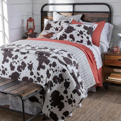 Vista 7 de Bessie - Colcha tamaño King, ropa de cama de algodón occidental con estampado de vaca marrón y blanca, colcha reversible, 106 x 92 pulgadas