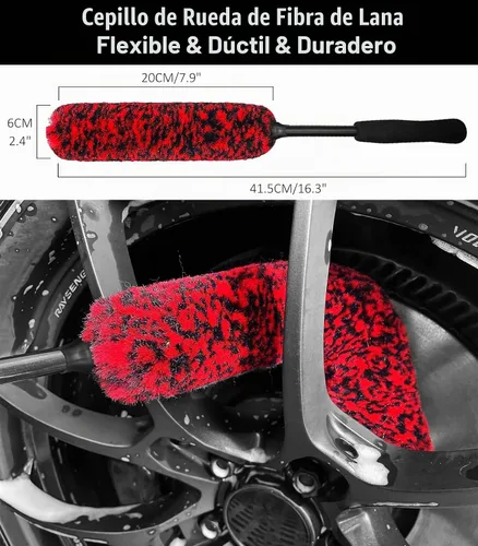 Vista 4 de YeewayVeh 4Pack Kit de Limpieza de Ruedas de Coche, Cepillo de Rueda Flexible y Cepillo Limpiador de Llanta de Microfibra, Cepillo de Neumáticos