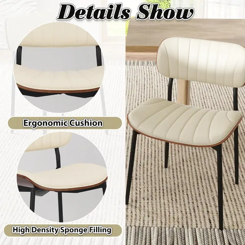 Vista 7 de HENGJIANYI Bentwood - Juego de 2 sillas de comedor modernas de piel sintética con patas de metal, sillas de cocina tapizadas de mediados de siglo