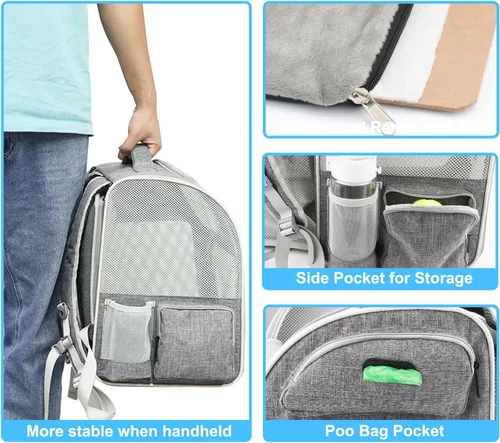 Vista 4 de Texsens Mochila para gatos expandible para mascotas, mochila para mascotas para gatos medianos y perros pequeños, ideal para viajes, senderismo y al