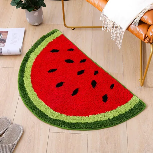 Vista 2 de VOSAREA Alfombra en forma de fruta, alfombra semicircular para puerta, alfombra de baño de felpa antideslizante, absorbente, alfombra gruesa