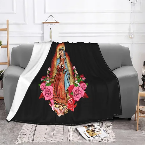 Vista 2 de Manta Virgen María de Nuestra Señora de Guadalupe, suave y acogedora, para sofá, cama, caravana, 40 x 30 pulgadas