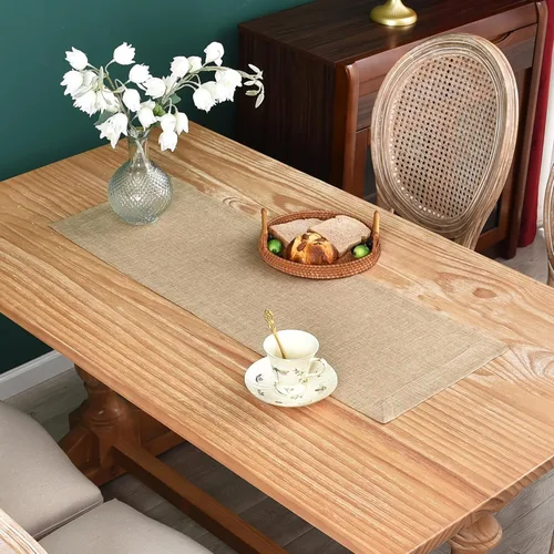 Vista 7 de NEWISHER Camino de mesa rústico de granja, color beige sólido, camino de mesa rectangular de lino sintético para uso diario, cocina, comedor, mesa