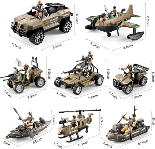 Vista 3 de Juguetes de Soldaditos 56 en 1 para Niños 4-7 6-8 8-12, Camión Militar/Helicóptero/Bote Kayak/Motocicleta/Figuras de Acción de Soldaditos/Equipos