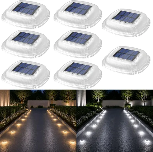 Vista 10 de Lacasa Solar Deck Lights, 4 Pack Dock Step Driveway Pathway Garden Lights Cool White & Warm White