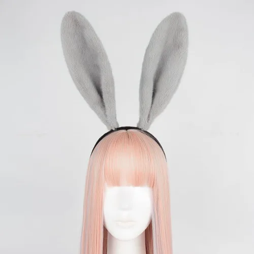 Vista 3 de JUNBOON Diadema de conejo peludo de felpa con orejas de conejo de piel sintética, accesorios para el cabello