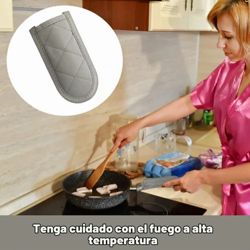 Vista 2 de Patelai - Juego de 4 fundas para manijas de olla de hierro fundido resistentes al calor, color negro, gris
