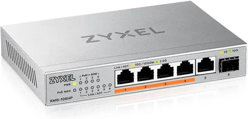 Vista 7 de Zyxel Conmutador Ethernet de red de 5 puertos No administrado 2.5G XMG-105 5x 2.5G + 1x 10G SFP+, Fanless, Plug-and-Play Installation
