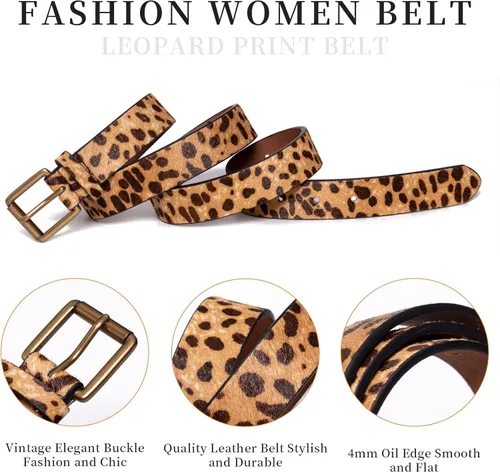 Vista 2 de JIEDE Cinturón con estampado de leopardo para mujer, cinturones de cintura de cuero genuino para jeans