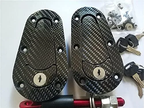 Vista 5 de Universal JDM fibra de carbono capó Pin Plus Flush Mount pestillo Kit de bloqueo con llaves