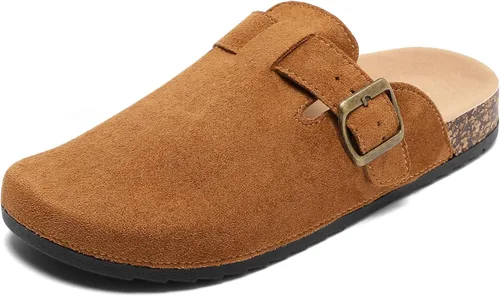 Vista 9 de Suede Clogs Men & Women Unisex Leather Mules Soft Cork Footbed Adjustable Buckle Slip Sandals Potato Shoes with Arch Support