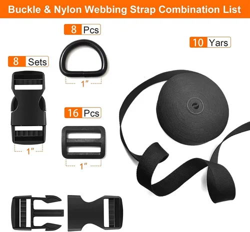 Vista 2 de 1 inch Buckle Strap Set with 10 Yards Webbing Side Release Plastic Buckle Negro