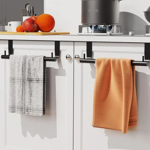 Vista 7 de VEHHE Toallero de cocina, 2 piezas, 9 pulgadas, soporte para toallas de cocina con 2 ganchos, toallero sobre el gabinete con almohadillas de espuma