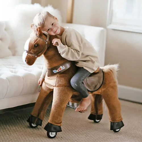 Vista 10 de WondeRides Caballo de paseo en caballo, caballo mecánico de unicornio, caballo mecánico de 30.1 pulgadas de altura, caballo mecánico con ruedas