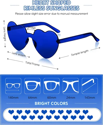 Vista 2 de Frienda 20 Pairs Heart Shaped Sunglasses Rimless Candy Color Glasses for Women Men Party Favor