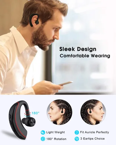 Vista 3 de NANAMI Auriculares Bluetooth, auricular Bluetooth V5.0, auriculares ultraligeros de 320 horas con micrófono giratorio, auriculares manos libres