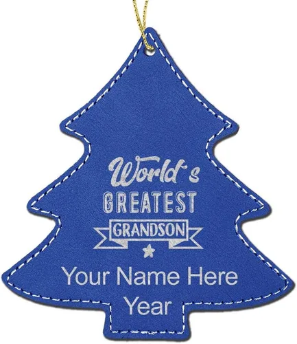 Vista 6 de LaserGram Personalized Christmas Ornament, World's Greatest Grandson, Faux Leather, Custom Laser Engraved Gift Idea (Tree Shape, Black)